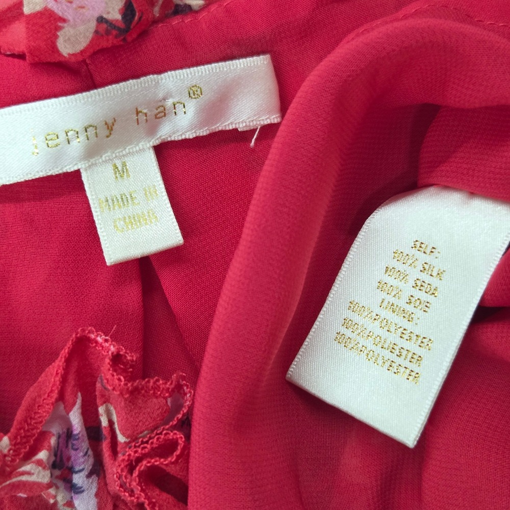 Jenny Han Floral‎ Print Silk Sleeveless Ruffle V Neck Button Up Top Womens M - Picture 3 of 6